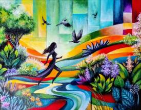 Gui PETRA - Promenade idyllique, Acrylique sur toile de lin, 41x33cm Mars 2024.jpg