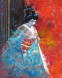 Annie PUYBAREAU - Geisha au kimono bleu