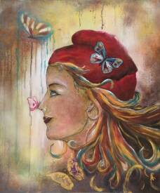 Anne ROBIN - Marianne et les papillons tableau peinture acrylique