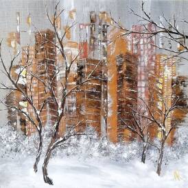 Anne ROBIN - D'or de de cuivre tableau paysage urbain