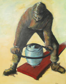 Céline ROZIERES - L'homme à la planche. Acrylique sur toile et pastel gras. 91x73..JPG