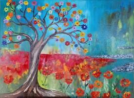 Dany SANTELLI - "Arbre magique et coquelicots"