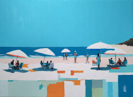 Virginie SCHROEDER - PLAGE ET PARASOLS BLANCS 100X73 ACRYL.jpg