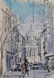 Francis STANZIONE - La rue Mazenod acrylique sur bois de palette 54X38