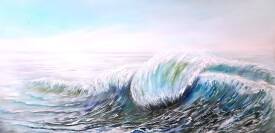 Irène Pouvreau - SYRÈNE - 40x80- Acryl.Vague reflets turquoise