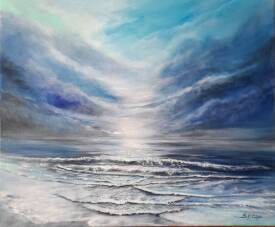 Irène Pouvreau - SYRÈNE - 46x55 -Acry. Plage reflets bleutés