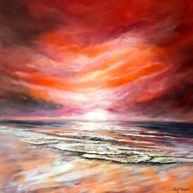 Irène Pouvreau - SYRÈNE - 50x50-Acryl. PLAGE REFLETS FRAMBOISINE