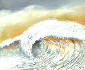 Irène Pouvreau - SYRÈNE - 46x55 - Acry.Vague reflets d'or