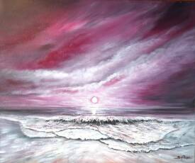 Irène Pouvreau - SYRÈNE - 46x55 - Acry. Plage reflets fuschia