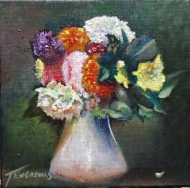 Stéphane TEXEREAU - 2025 Mars VASE AUX DALHIAS Huile sur toile de 20x20cmv.jpg