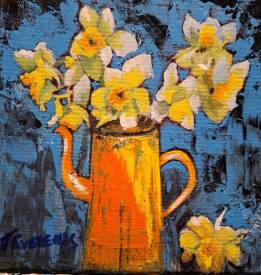 Stéphane TEXEREAU - 2025 mars CAFETIERE DE NARCISSES  Huile sur toile de 20x20cm.jpg