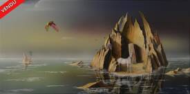 Thierry VAN QUICKENBORNE - L'ermitage, Huile & Acrylique sur toile, 100 x 50 cm