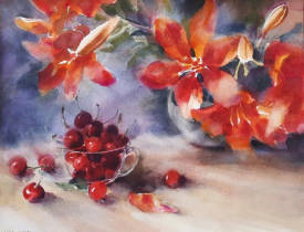 Sylvie VERNAGEAU - Cerises et Lis oranges.jpg