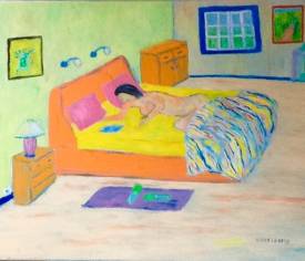 Alex VIRASSAMY - La femme au lit. (huile sur toile 50/61) 2021