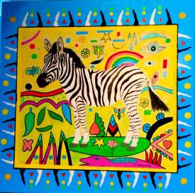 Alex VIRASSAMY - Le petit Zèbre (huile sur toile) 80x80