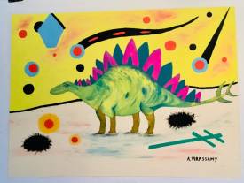 Alex VIRASSAMY - Le dinosaure ( huile sur carton )50x65