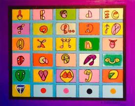 Alex VIRASSAMY - L'alphabet de l'artiste  ( huile sur toile 61x50 )