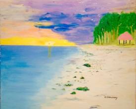 Alex VIRASSAMY - La plage (huile/ toile 61x50) vendu