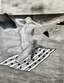 Alex VIRASSAMY - Rayon de soleil ( fusain sur carton) 65x50)