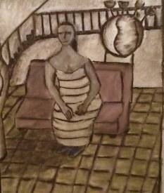Alex VIRASSAMY - La femme sur canapé ( fusain et pastel 40x50) vendu