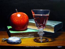 Jean-Pierre WALTER - Pomme sur livre en clair-obscur