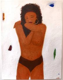 Sylvain ZABETH - 2021. Paris. Titre. (L'étreinte de Nikita, plage de Port Louis, Guadeloupe). Technique, sur papier, Acrylique. 50 X65 cm.jpg