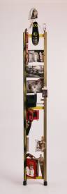 Sylvain ZABETH - 1993 Paris 'Toute une carrière'Support étagère bois, accumulation d'objets divers collés, peinture acrylique 207x29cm.jpg