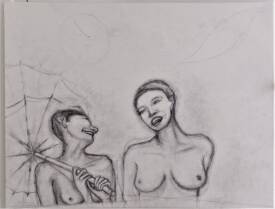Sylvain ZABETH - 20)Esquisse 2021. Paris. Titre. (Villégiature à Canaan, New-York. Francesca et Julie). Techniquecrayon sur papier, Acrylique. 50 X65 cm.jpg
