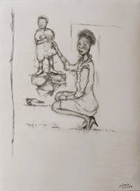 Sylvain ZABETH - 2023. Paris. Croquis sur papier. Titre (femme accroupie à l’enfant) Technique crayon Pierre noir. 24x32cm.jpg