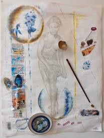 Sylvain ZABETH - 2020. Paris.Titre ( La the Nana).Technique mixte. Sur papier,  Crayon. Acrylique.Pastel . 50 X65 cm.jpg