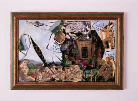 Sylvain ZABETH - 1987 New-York usa 'le repas de famille' Collage photo avec accumulation d'objets divers sur support cadre, peinture acrylique 37x46 cm.jpg