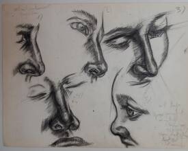 Sylvain ZABETH - 1979 13'étude 'crayons mine charbon sur papier 24x32cm (5 visages ).jpg