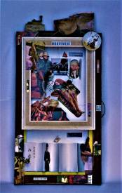 Sylvain ZABETH - 1994 Bath UK 'British gentlemen et la  republique' collage papier et carton avec accumulation d'objets divers  sur cadre fenetre bois et aluminium, peinture acrylique 90 x47cm.jpg
