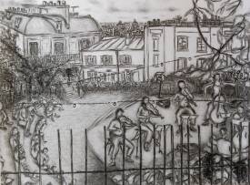 Sylvain ZABETH - 12)2023. Paris. Croquis sur papier. Titre (Arène de Montmartre’ Summer time’) Technique crayon Pierre noir. 24x32cm.jpg