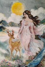 Erfeng ZHENG - Déesse du ruisseau de montagne au clair de lune avec le cerf sika sacré (2026)